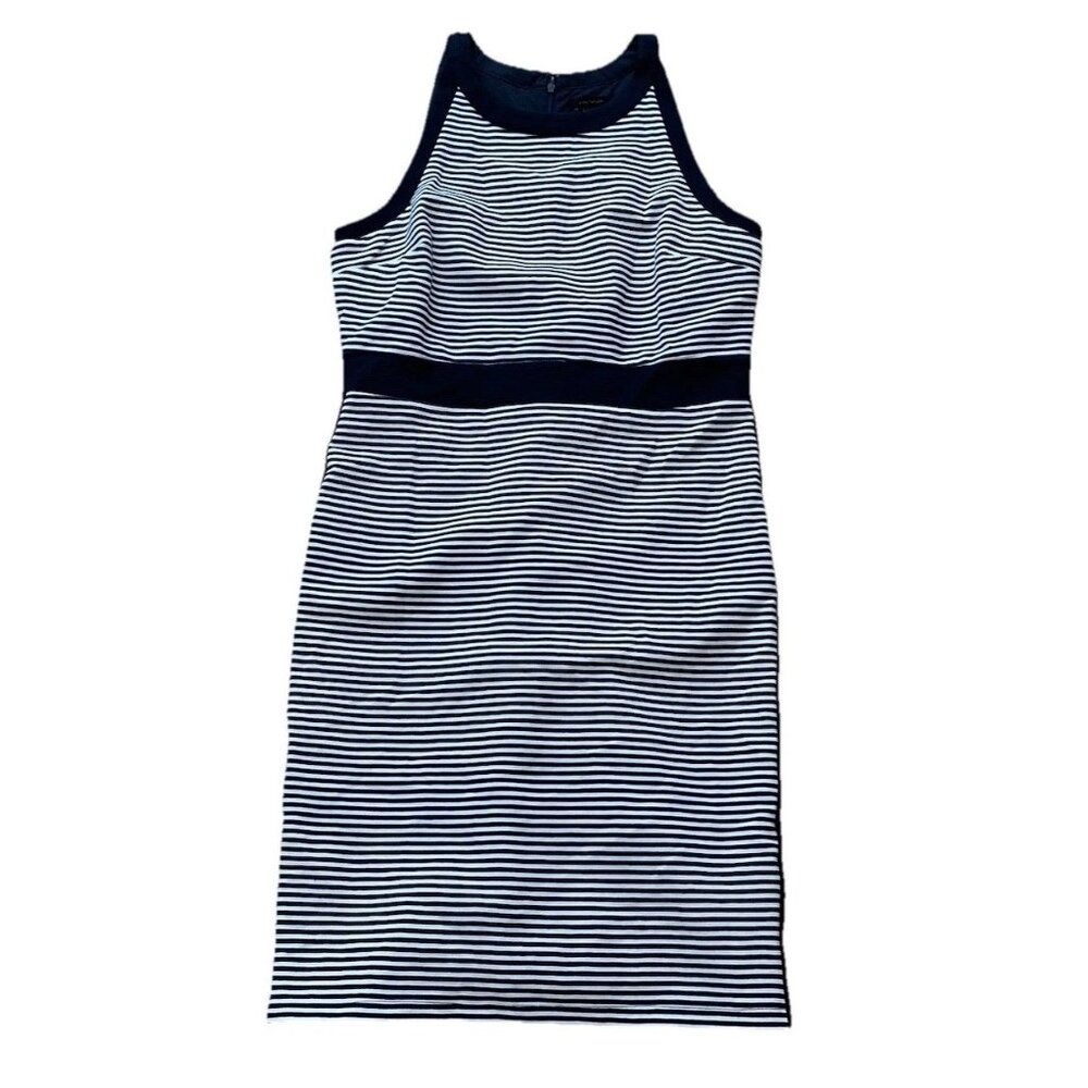 Ann Taylor Ottoman Knit Striped Dress Size 2 Navy Blue Nautical Stretch NWT